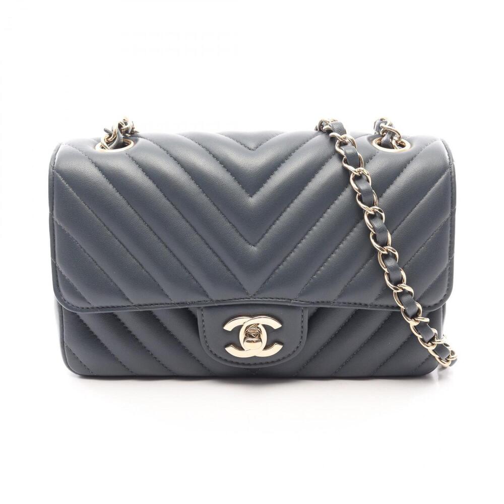 Chanel Chevron V-stitch Mini 20 Shoulder Bag/Handbag, Leather, Women's, Blue ...